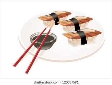 Sashimi Sushi with eel and sauce