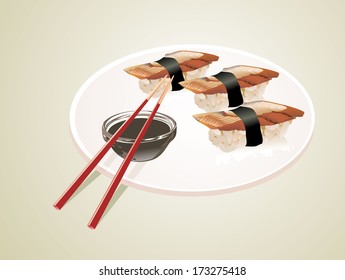 Sashimi Sushi with eel and sauce