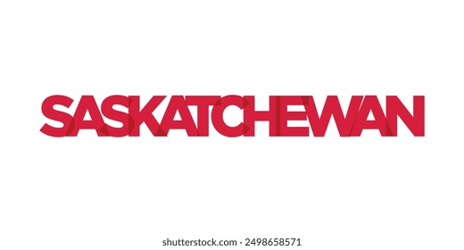 Saskatchewan en el emblema de Canadá. El diseño presenta un estilo geométrico, Ilustración vectorial con tipografía atrevida en una fuente moderna. El eslogan gráfico.