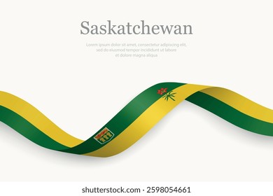 Saskatchewan Flag on Waving Ribbon with Elegant Design. Province of Canada