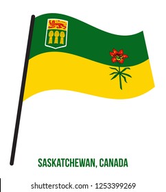 Saskatchewan Flag Waving Vector Illustration on White Background. Provinces Flag of Canada. Correct Size, Proportion and Colors.