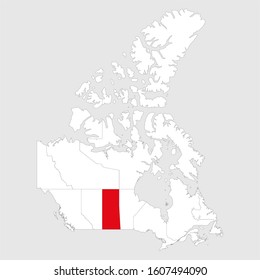 Saskatchewan highlighted on canada map. Light gray background. Canadian political map.