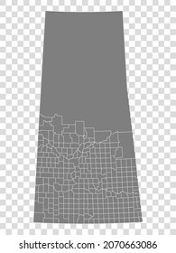 Saskatchewan map on transparent background. Province of Saskatchewan map with  municipalities in gray for your web site design, logo, app, UI. Canada. EPS10.