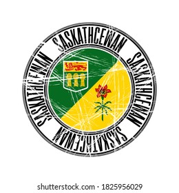 Saskatchewan province, Canada. Vector postal rubber stamp over white background