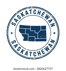 Saskatchewan Stamp With Map Blue Ink On White Background