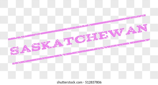 Saskatchewan watermark stamp. Text caption between parallel lines with grunge design style. Rubber seal stamp with dirty texture. Vector violet color ink imprint on a chess transparent background.