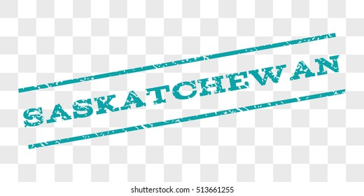 Saskatchewan watermark stamp. Text caption between parallel lines with grunge design style. Rubber seal stamp with dirty texture. Vector cyan color ink imprint on a chess transparent background.