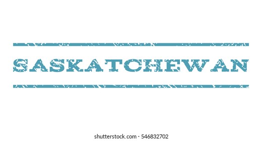 Saskatchewan watermark stamp. Text caption between horizontal parallel lines with grunge design style. Rubber seal stamp with scratched texture. Vector cyan color ink imprint on a white background.