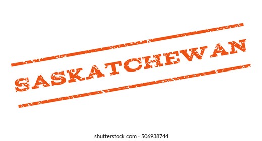 Saskatchewan watermark stamp. Text tag between parallel lines with grunge design style. Rubber seal stamp with scratched texture. Vector orange color ink imprint on a white background.
