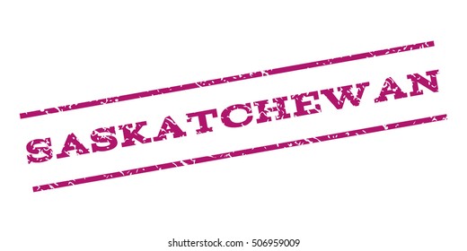 Saskatchewan watermark stamp. Text tag between parallel lines with grunge design style. Rubber seal stamp with unclean texture. Vector purple color ink imprint on a white background.