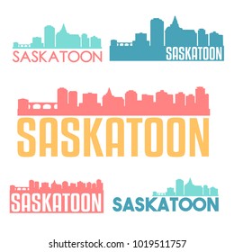 Saskatoon Canada Flat Icon Skyline Vector Silhouette Design Set
