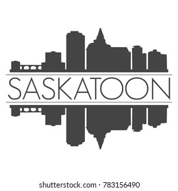 Saskatoon Canada Skyline Vector Art Mirror Silhouette Emblematic Buildings 