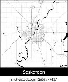 Mapa de la ciudad de Saskatoon, Canadá - Afiche de mapa de Vector topográfico