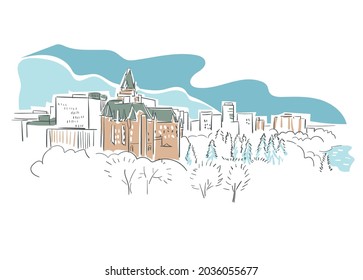 Saskatoon Saskatchewan Canada Vektorgrafik Städtegrafik Linie Kunst bunter Aquarell Stil