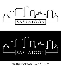 Horizonte de Saskatoon. Estilo lineal. Una sola línea. Archivo de Vector editable.