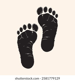 Sasquatch footprint silhouette on a white background. Bigfoot print vector. 