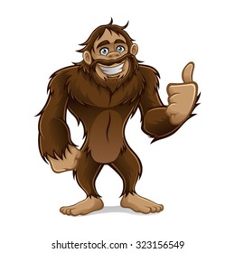 sasquatch standing friendly smile and a thumbs-up