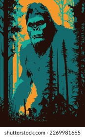 Sasquatch vector Camper Camping Explorer T shirt design. Campers big Foot graphic designs. Mountains background eps png svg yeti prints. High resolution vectors print it in any size.