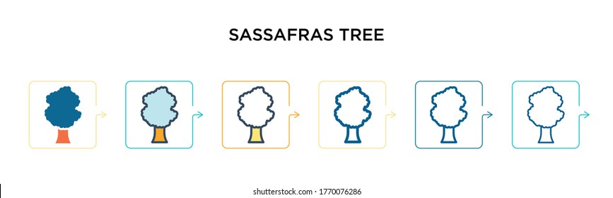 Sassafras tree vector icon in 6 different modern styles. Black, two colored sassafras tree icons designed in filled, outline, line and stroke style. Vector illustration can be used for web, mobile,
