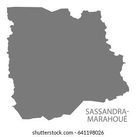 Sassandra-Marahoue Ivory Coast map grey illustration silhouette