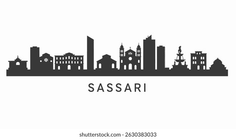 Sassari Skyline Silhouette with Italy, and Cityscape.