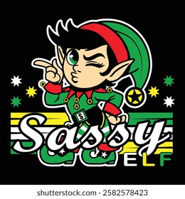 Sassy elf christmas design illustration