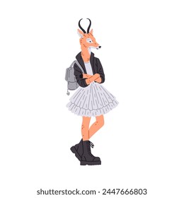 A sassy gazelle sporting a pleated skirt and bomber jacket. Vector illustration of a fashion-forward animal exuding confidence and style.