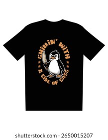 Sassy Penguin T-Shirt Design Dark Humor, Ilustração Vetorial, Gráfica Legal, Preto Mockup Vestuário.