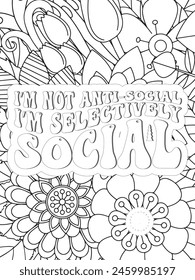 Sassy Quotes Quotes Flower Coloring Page Beautiful black and white illustration for adult coloring book