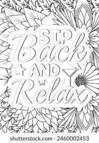 Sassy Quotes Quotes Flower Coloring Page Beautiful black and white illustration for adult coloring book