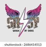 sassy slogan leopard stripe on angel wings vector illustration 