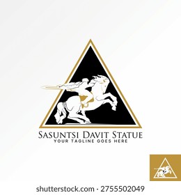 Sasuntsi Davit Stutue on triangle horse riding hero city armenia victory war logo design graphic concept creative premium vector stock image top sell