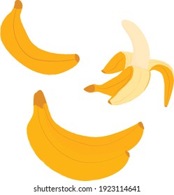 Sat bananas. One banana, opened banana, two bananas. Vector flat illustration.