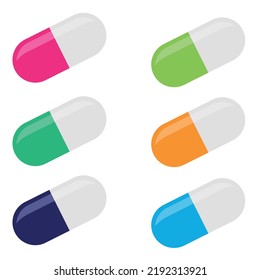 Sat pill flat icon isolated on white background. Multi-colored pills in capsules.  Vector illustration