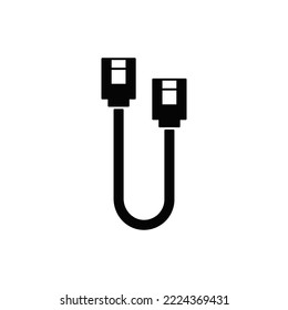 Sata cable icon in black flat glyph, filled style isolated on white background