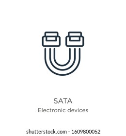 Sata icon. Thin linear sata outline icon isolated on white background from electronic devices collection. Line vector sign, symbol for web and mobile