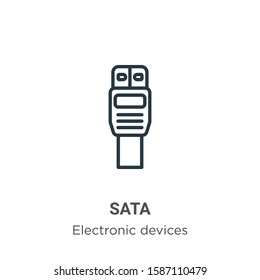 Sata outline vector icon. Thin line black sata icon, flat vector simple element illustration from editable electronic devices concept isolated on white background