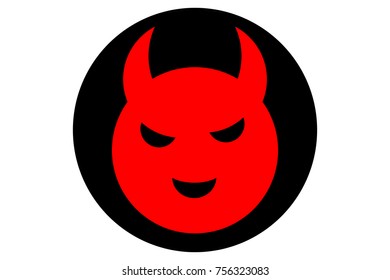 Satan face emoji. Red silhouette in black circle. Vector.