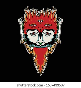 Satan Face Fire Vintage Tattoo Retro