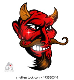 Satan face in profile with bared teeth isolated on white. Logo for any sport team devils