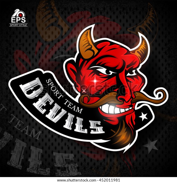 悪魔の顔は歯が生えて横顔だ スポーツチームのデビルのロゴ のベクター画像素材 ロイヤリティフリー
