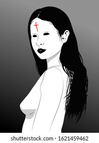 satan girl illustration in simple design