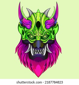 Satan head with japanese style culture illustration Sinister masks of Japanese demons and monsters