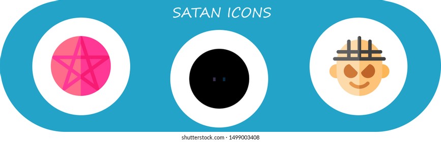 satan icon set. 3 flat satan icons.  Collection Of - pentacle, devil, hell