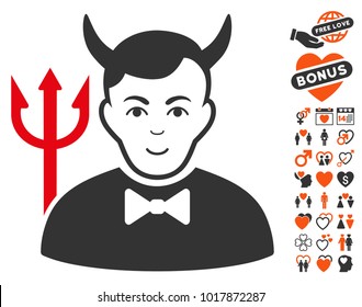 Satan pictograph with bonus lovely pictures. Vector illustration style is flat iconic symbols.