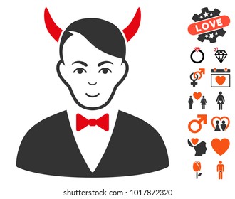 Satan pictograph with bonus passion symbols. Vector illustration style is flat iconic symbols.