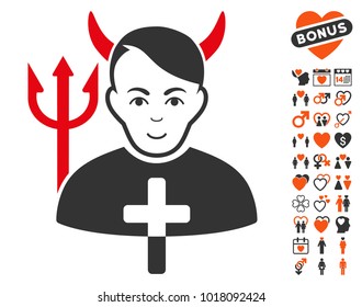 Satan Priest icon with bonus passion images. Vector illustration style is flat iconic symbols.