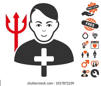 Satan Priest pictograph with bonus amour design elements. Vector illustration style is flat iconic symbols.