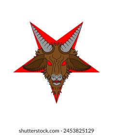 Satan sign. Goat head in pentagram. Baphomet symbol