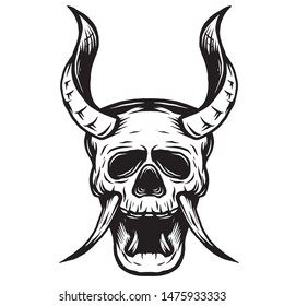 satan skull detailed artwork black and white
